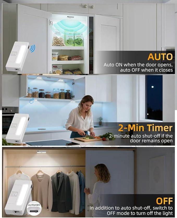 6 Pack Door Open Sensor Cabinet Lights, Cordless LED Cabinet Closet Light - Image 2