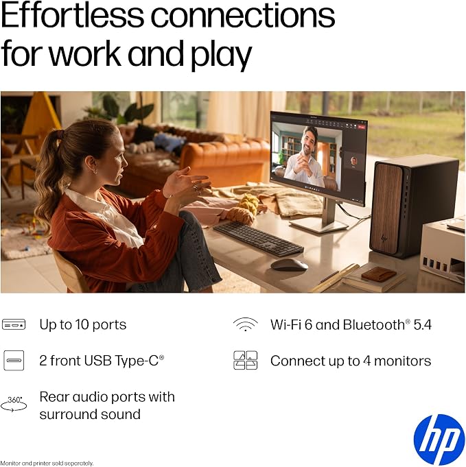 HP OmniDesk Desktop PC, Intel Core Ultra 7 265, 32 GB RAM, 2 TB SSD, Intel Graphics, Windows 11 Home, Microsoft Copilot, Dark Wood, M03-0060 (2025) - Image 4