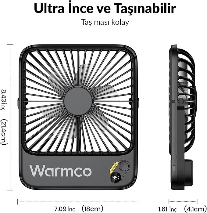 Warmco 10000mAh Portable Travel Fan 7-inch, Max 24H Runtime, Ultra-thin Quiet Rechargeable Battery Operated Desk Fan with Digital Display for Camping, Office, Bedroom, Cruise Essentials - Image 3