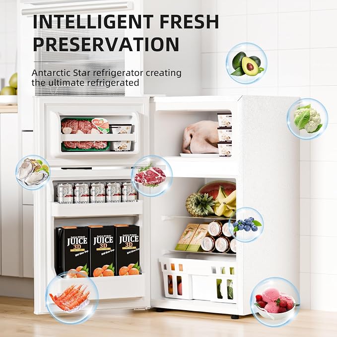 Antarctic Star Compact Refrigerator with Freezer,2 Door Mini Fridge,Adjustable Shelf,Adjustable Thermostat,for Bedroom,Office,Dorm,Kitchen,3.2 Cu.Ft.WHITE - Image 3