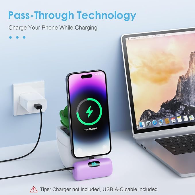 Mini Portable Charger USB C Power Bank,Upgraded 5000mAh PD Fast Charging Battery Pack Built-in USB-C Connector Travel Essential for iPhone17/17Pro/17Pro Max/Air/16 Plus/16Pro Max/15 Series,Android etc - Image 3