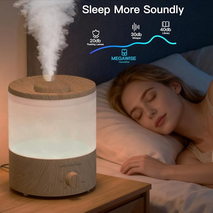 MEGAWISE 2 Pack1.5L Cool Mist Humidifier 2-Pack with 7 Color LED Lights, Adjustable Mist, Quiet Ultrasonic Humidifiers for Bedroom & Home - Image 5