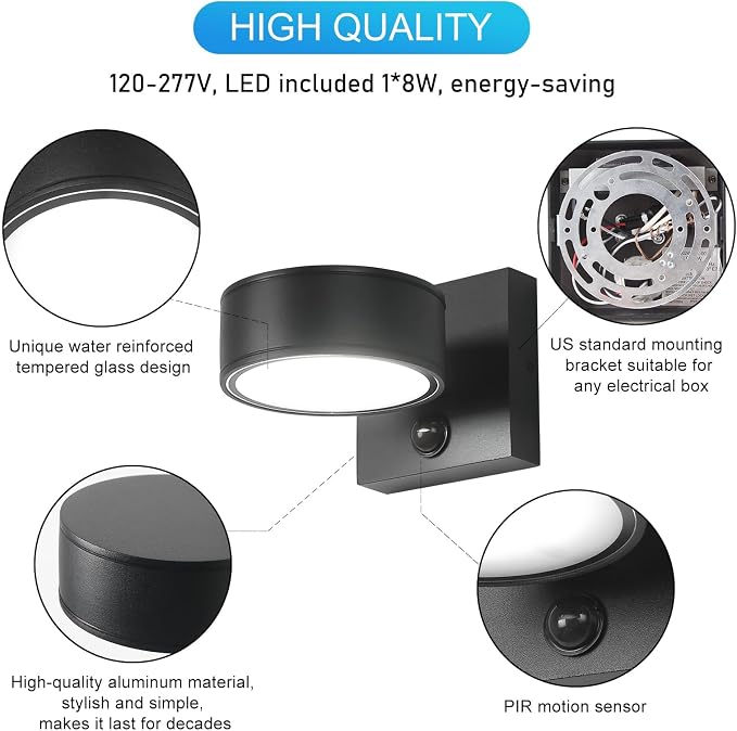 Motion Sensor Outdoor Lights, Aluminum Outdoor Wall Sconce, LED Porch Lights - Image 6