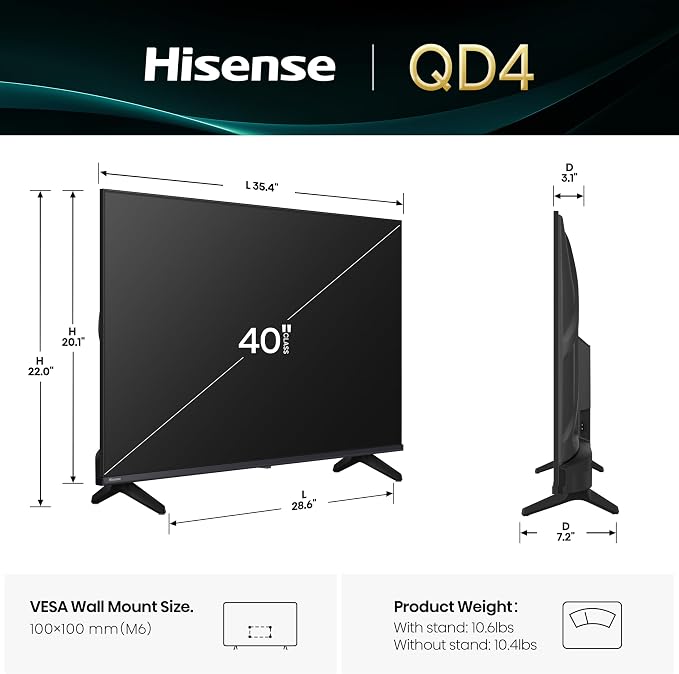 Hisense 40-Inch Class QD4 Series Hi-QLED FHD Smart Fire TV (40QD4QF) - Quantum Dot Color, DTS Virtual: X, Alexa Built in, Slim Bezel Design - Image 3