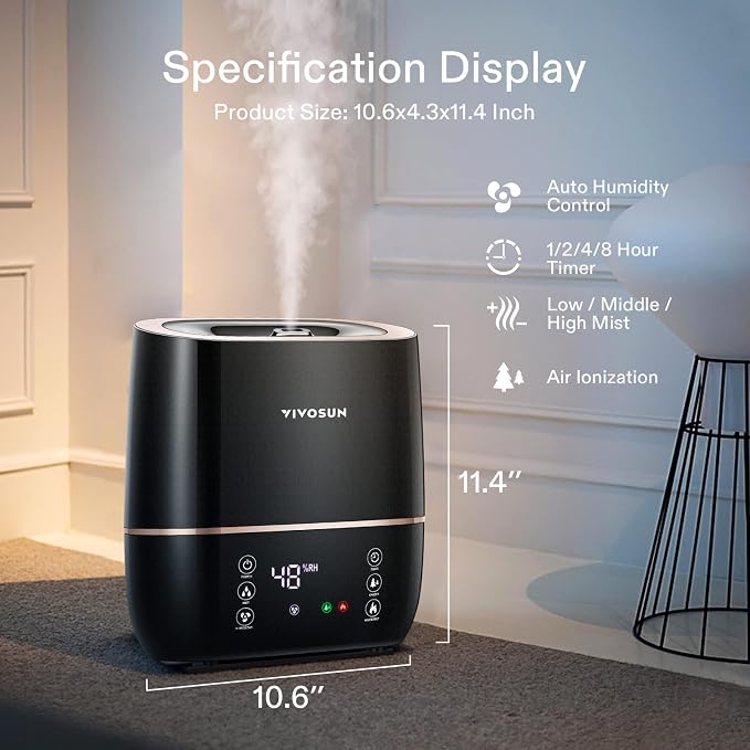 VIVOSUN 2-in-1 Warm and Cool Mist Humidifier, 5L Indoor Ultrasonic Air Humidifier with Essential Oil Tray for Bedrooms, Plants, Offices and Babies - Image 6