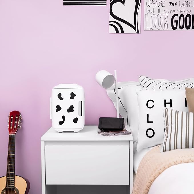 Cooluli Skincare Mini Fridge for Bedroom - Car, Office Desk & Dorm Room - Portable 4L/6 Can Electric Plug In Cooler & Warmer for Food, Drinks, Beauty & Makeup, 12v AC/DC & Exclusive USB, Cow Print - Image 6