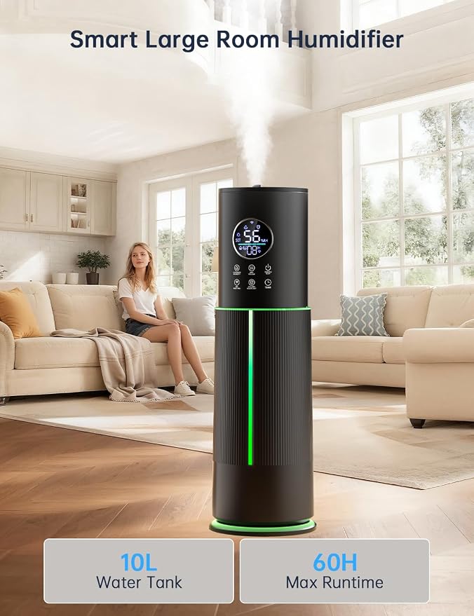 10L/2.64 Gal Humidifier for Large Room 600ft² 60H Runtime 24H Timer Auto Mode APP & Remote Control Top Fill Diffuser Aromatherapy 7 Color Lights Cool Mist Humidifier for Bedroom Home Office Plant - Image 6