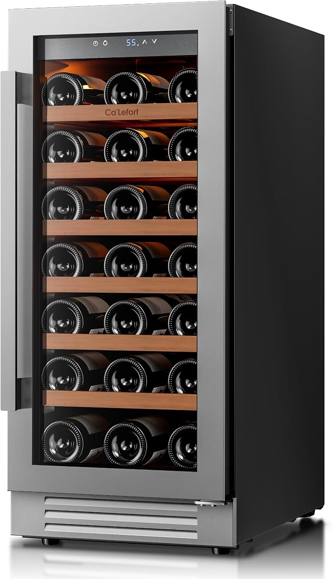 Ca'Lefort 15 Inch Wine Fridge, 33 Bottles Under Counter Wine Cooler | 40-65°F Touch Control, Dual-Pane Glass Door, Adjustable Shelves, 3 Color LED, Built-In or Under Counter for Home Bar Kitchen by CaLefort