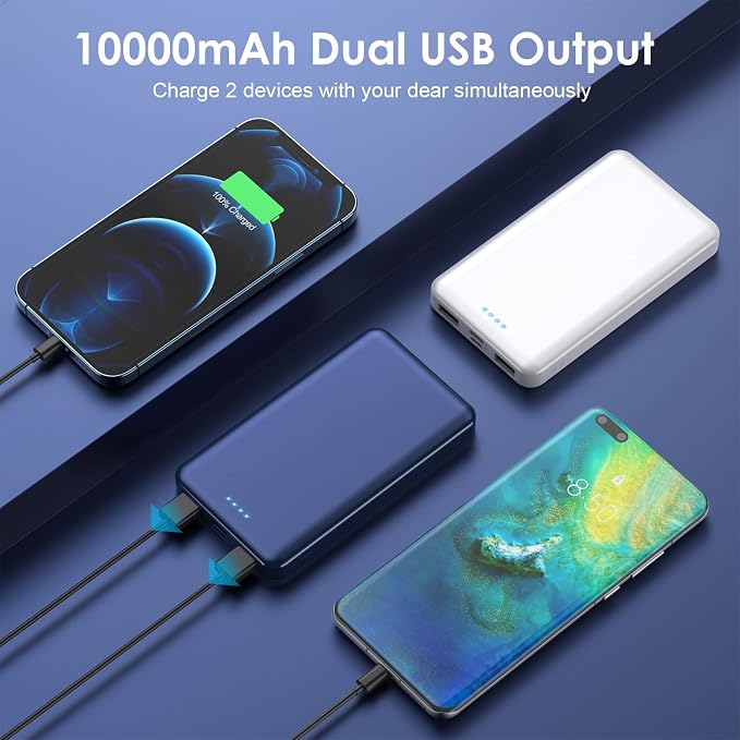 [2 Pack] Portable Charger Power Bank 10000mAh,Ultra Slim Compact External Battery Pack with USB C Input & Output Backup Charger Compatible with iPhone 16/15/14/13, Galaxy S24,Android etc-Blue+White - Image 4