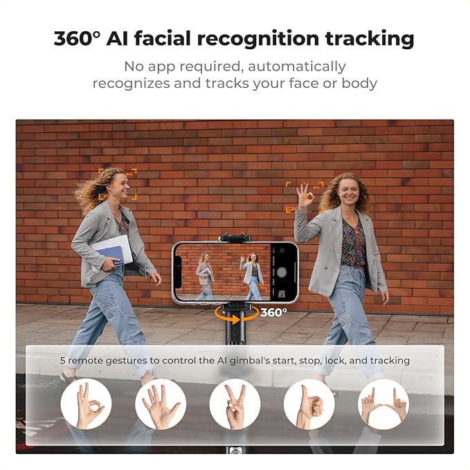 K&F CONCEPT 71“ Auto Face Tracking Tripod, 360° Rotation Selfie Stick - Image 2