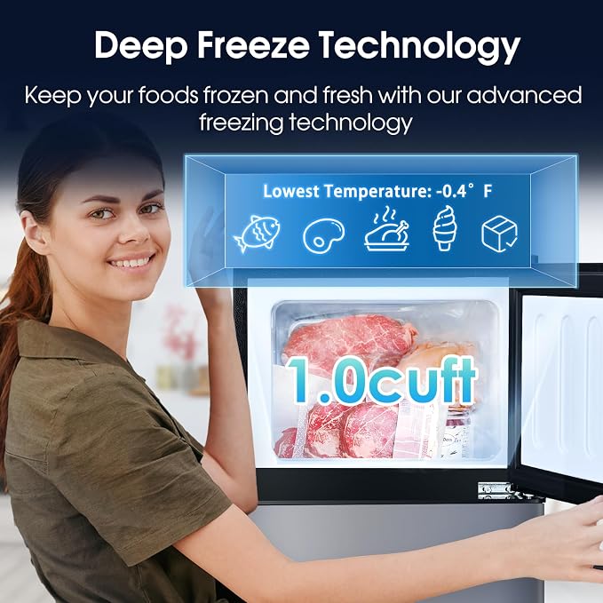 Anypro Fridge with Freezer, 2.9 Cu.Ft Double Door Refrigerator with 7-Level Temperature Control, LED Light, Adjustable Shelves for Bedroom, Office, Dorm, and Apartment, Blue Silver - Image 4