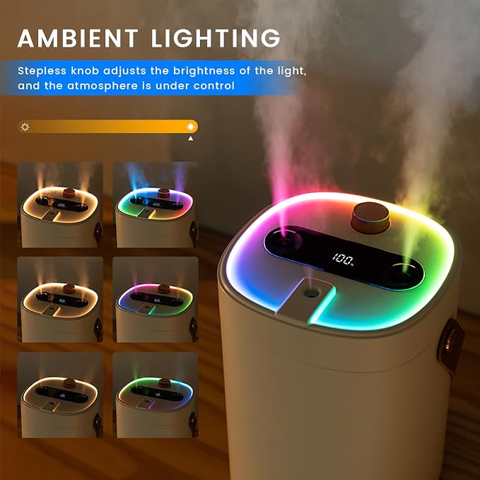 2L Humidifier for Bedroom,Portable Cool Mist Humidifiers,Ultra Quiet 20dB,Top Fill Air Humidifier for Home,Office,Plants，Adjustable Humidity,Night Light,BPA-Free,Khaki - Image 5