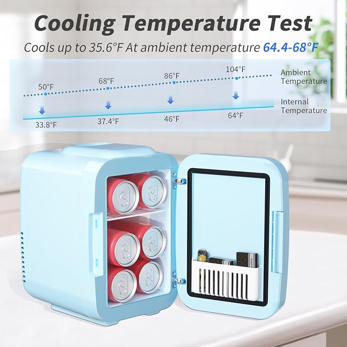 OSTBA Skincare Fridge Mini Fridge for Bedroom with Dimmable LED Mirror, 4Liter/6 Cans Cooler and Warmer for Makeup, Cosmetic, Beauty, Portable Refrigerator for Bedroom, Vanity, Office and Car - Image 3