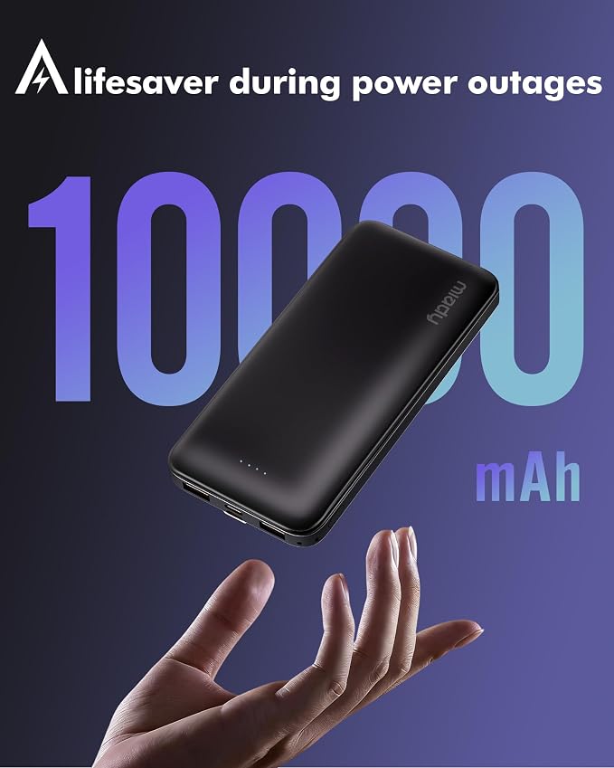 Miady 2-Pack Portable Charger, Slim 10000mAh Power Bank Travel Battery Pack 3 Outputs 2 Inputs Compatible with iPhone 17/16/15/14/13 Galaxy S24/22 iPad Android etc (2 Black) - Image 6