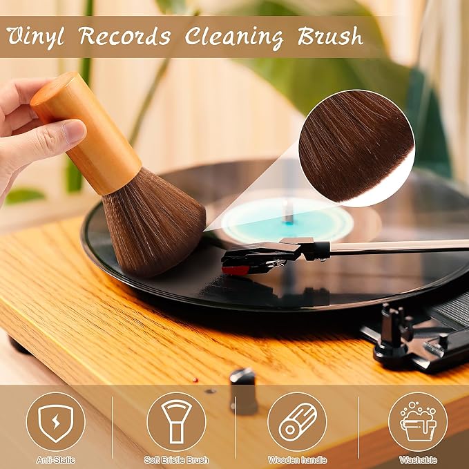 Ziliny 3 Pcs Vinyl Record Cleaning Brush Wooden Anti Static Dust Record Vinyl - Image 5