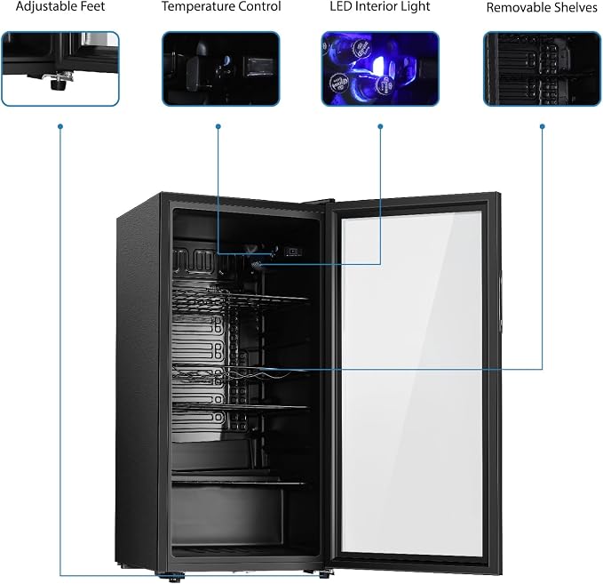 Saeoola Beverage Refrigerator, 4.5 Cu.ft Mini Fridge with Double Glass Door, Cooler for Soda, Beer or Wine for Home, Office or Bar with Adjustable Removable Shelves (Black) - Image 4