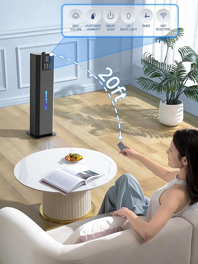 8L Smart Humidifiers for Bedroom Large Room, 2.1Gal Cool Mist Top Fill Diffuser Ambient Light, App & Remote Control, 3 Mist Modes, Quiet Humidifier for Home Office Plant (Black) - Image 5
