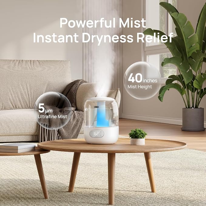 DREO Humidifiers for Bedroom, Cool Mist Ultrasonic Humidifier with 26dB Quiet & RGB Lighting, Top Fill 3L Tank, Easy Clean, 30 Hr Runtime for Home, Baby, Plant, Nursery, Work with Google/Alexa - Image 6