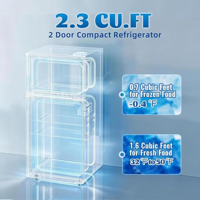 Mini Fridge with Separate Freezer Compartment Double Door Small Refrigerator with 7 Adjustable Temp Control Ideal for One Person Use & Dorm Apartment Office Black - Image 2
