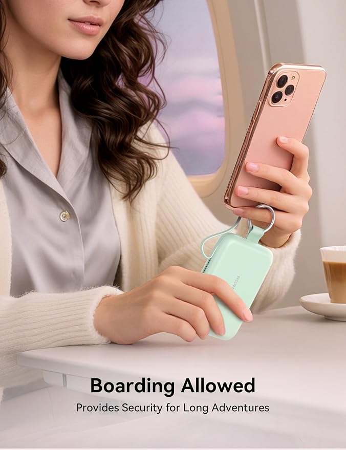 RORRY Portable Charger, 10000mAh PD 30W Fast Charging Portable Charger Power Bank with Built-in Cables, Travel Keychain Charger Battery Pack for iPhone 17/16/15/14/13/12, for AirPods 2/3/4/Pro, Green - Image 7