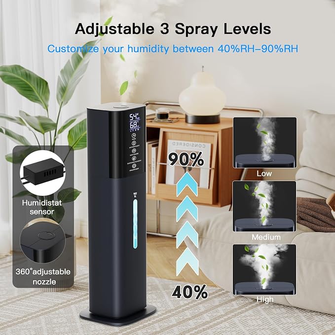 Humidifiers Large Room Bedroom with 7 Colors Light, 2.1Gal(8L) 3 Speed Quiet Ultrasonic Cool Mist Humidifier with 360° Nozzle, Humidity Setting, Timer,Aroma Box for Home Plant Baby Yoga Sleep (Blue) - Image 4