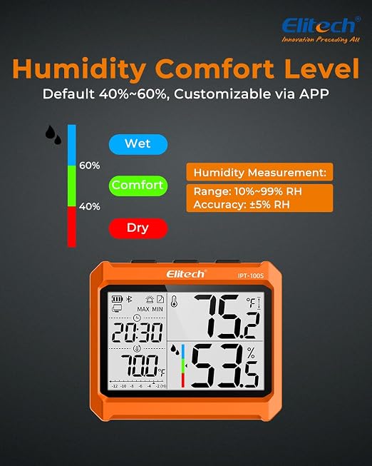 Elitech 2Pack Digital Bluetooth Hygrometer Thermometer, Refrigerator Thermometer - Image 3