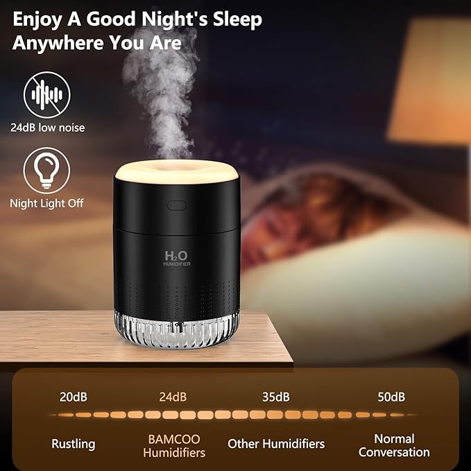 Portable Mini Humidifier, Auto Shut-Off, 2 Mist Modes, Quite, Small Humidifiers for Bedroom Travel Office Desk Plants (Black) - Image 6