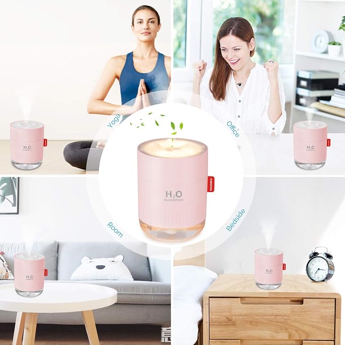 Portable Mini Cool Mist Humidifier, 500ml USB Personal Desktop Humidifier for Baby Bedroom, Travel, Office, Home - Auto Shut-Off, 2 Mist Modes, Super Quiet (Pink) - Image 7