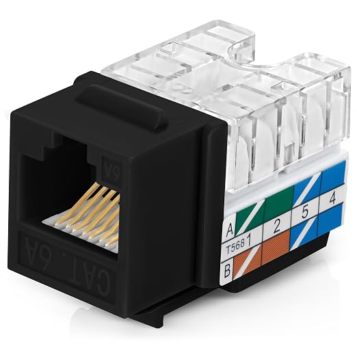 Everest 90° Angled RJ45 Cat6A Keystone Jacks 10-Pack in Black by EverestMediaSolutions