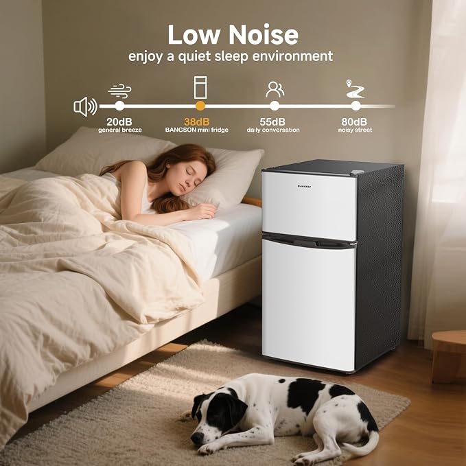 3.2 CU.FT Mini Fridge with Freezer for Bedroom Office Silver | 2 Door Small Refrigerator, Quiet Compact Fridge for Home, Dorm, Apartment, Garage, RV, Adjustable Thermostat, Low Noise - Image 5