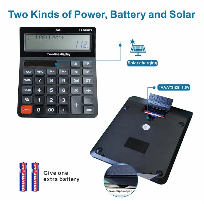 Battery and Solar Unique 120-Step Calculation Check Memory 12 Digit 2 Line - Image 6