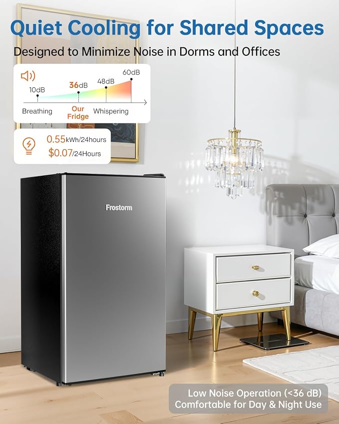 3.2 Cu Ft Mini Fridge with Freezer, Single Door Upright Freezer | Energy Efficient, Large Capacity, Reversible Door, ETL Certified, Small Refrigerator for Bedroom, Office & Dorm, Silver - Image 4