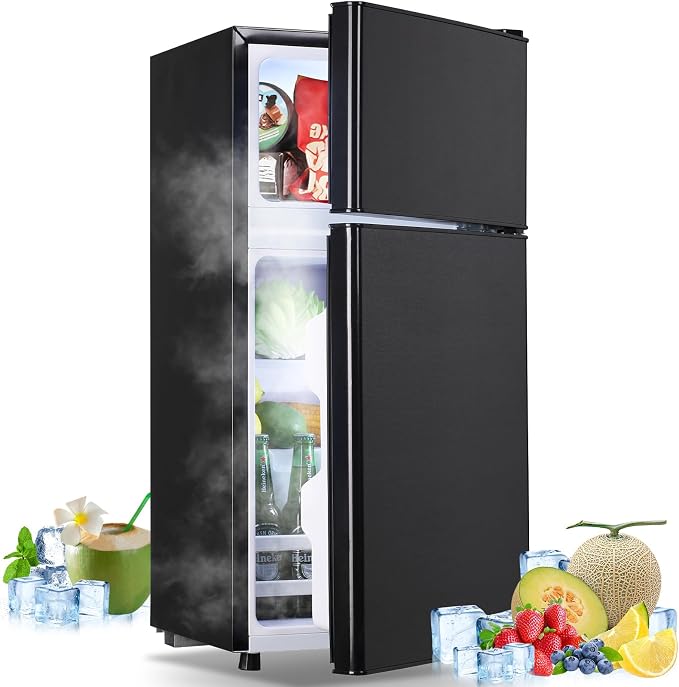 Mini Fridge with Freezer Small Refrigerator Double Door Dorm Fridge for Single Removable Shelves for Bedroom, Office, Dorm Black by TACOOL