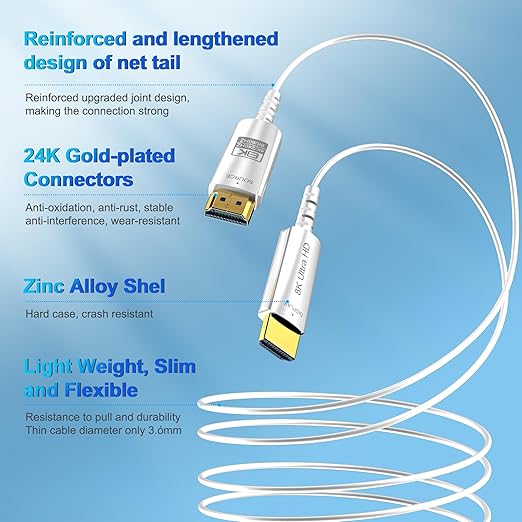 8K Fiber Optic HDMI Cable 80 FT, 8K@60Hz 4K@240Hz, Thin Extra Long HDMI Cable - Image 6