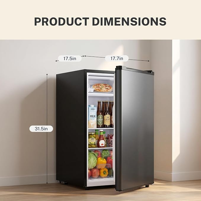 3.2 Cu.Ft Mini Fridge with Freezer, 1 Door Small Refrigerator with Adjustable Thermostat Energy-efficient Low Noise, Compact Fridge for Bedroom, Office, Dorm, Black - Image 2