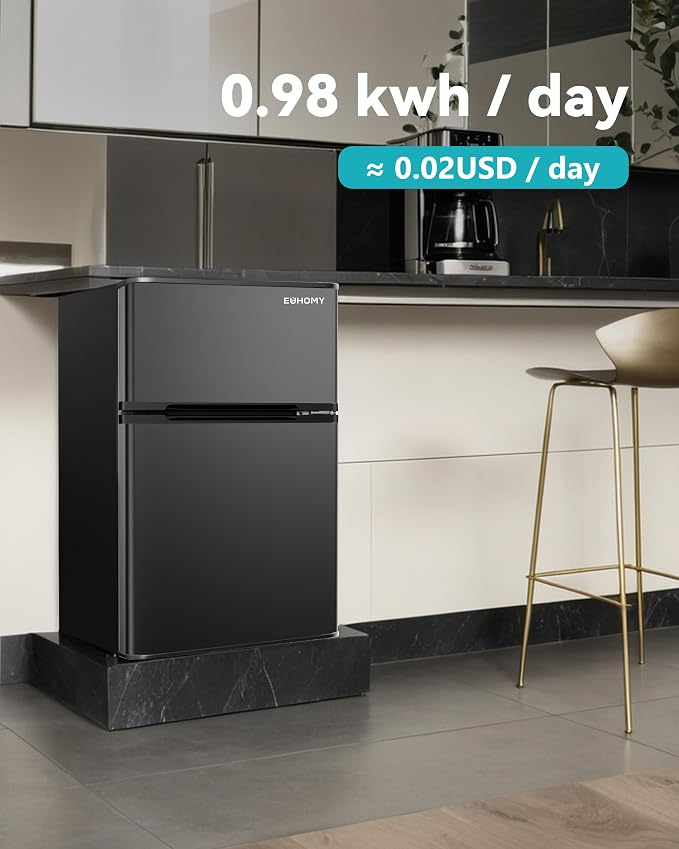 EUHOMY Mini Fridge with Freezer, 3.2 Cu.Ft Mini Refrigerator, Dorm Fridge with 2 Door For Bedroom/Apartment/Office-Food Storage Cooling Drink, New Black - Image 9