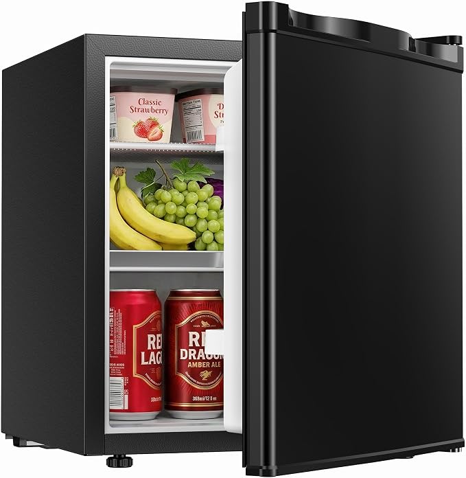 1.7 Cu.Ft Mini Fridge with Freezer, Single Reversible Door Compact Refrigerator, Adjustable Thermostat&Energy Saving Mini Fridge for Bedroom, Dorm, Office, Low Noise, Black by ICYGLEE