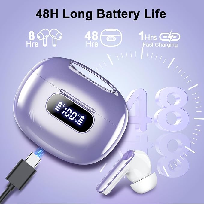 Wireless Earbuds, 2025 New Bluetooth 5.3 Headphones with LED Power Display, HiFi Stereo Deep Bass 48H Playtime 4 ENC Noise Cancelling Mic, in Ear Earphones IP7 Waterproof for Sport Walk - Image 4