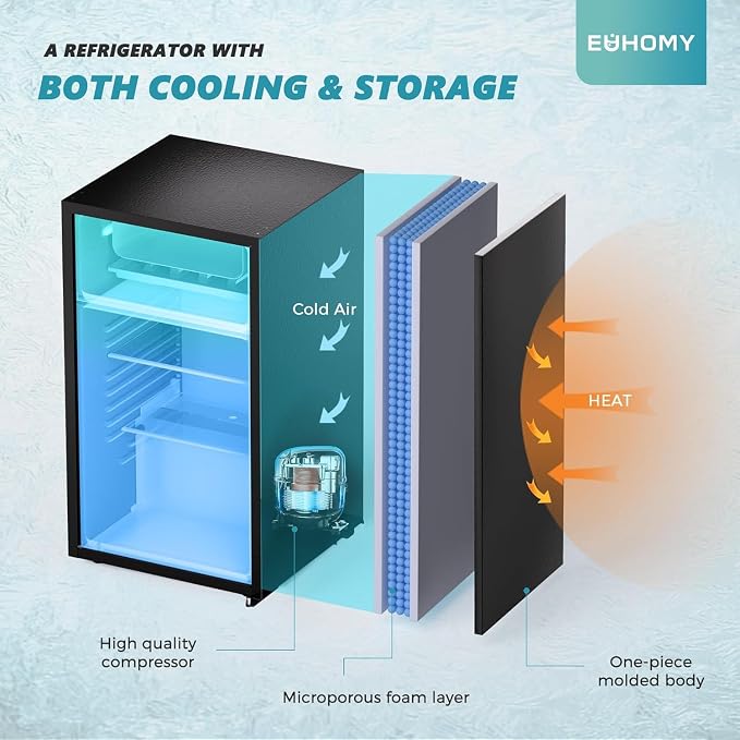 EUHOMY 3.2 Cu.Ft Mini Fridge with Freezer, Single Door Compact Refrigerator, Adjustable Thermostat, Mini Refrigerator Energy Saving, Mini fridge for Bedroom, Dorm, Office, Black - Image 4