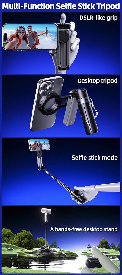 4 in 1 Magnetic Tripod Pocket Selfie Stick Extends to 1.5ft Cell Phone Stand - Image 7