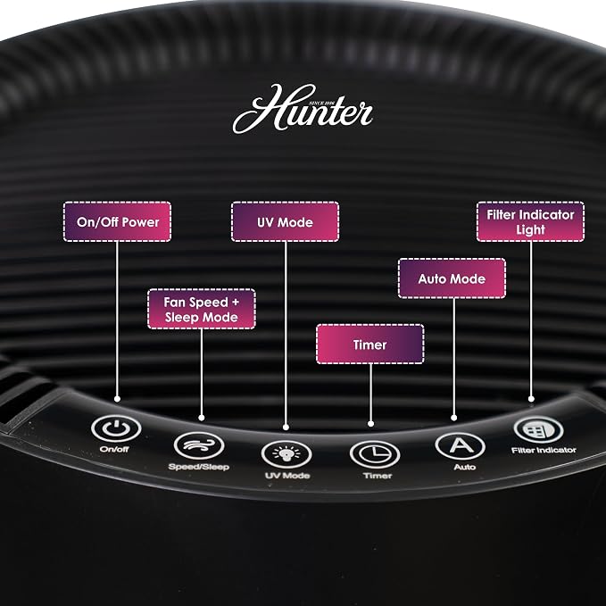 Hunter Fan Company Humidifier and Air Purifier In One, Advanced Filtration Air Purifiers for Home, Air Purifiers for Home Pets, Humidifiers for Bedroom and Humidifiers for Bedroom Baby, Black/Silver - Image 7