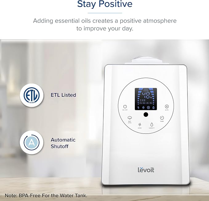 LEVOIT Humidifiers for Bedroom Large Room Home, 6L Warm and Cool Mist Ultrasonic Air Vaporizer for Plants and Whole House, Built-in Humidity Sensor, Essential Oil Diffuser, Whisper Quiet, Timer, White - Image 10