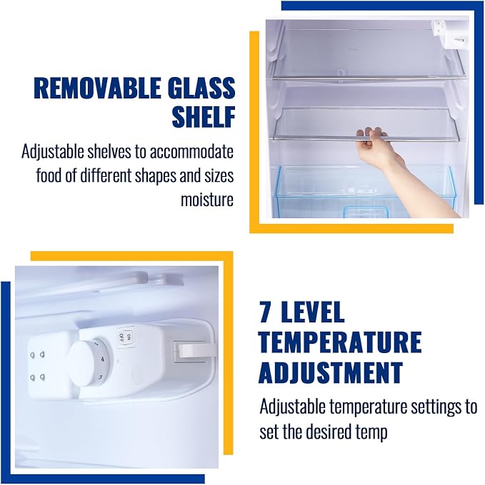 3.5 Cu.Ft Grey Mini Fridge With Freezer Compact Refrigerator for Dorm | Freestanding Fridge with 7 Level Adjustable Thermostat, Removable Shelves, Fast Cooling, Low Consumption - Image 7