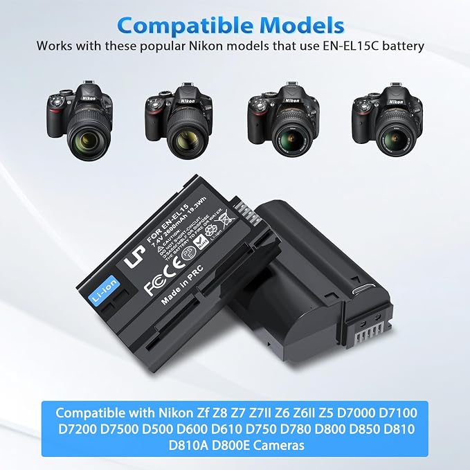 LP EN-EL15C Battery 2-Pack 2600mAh USB-C Fast Charging - Image 2