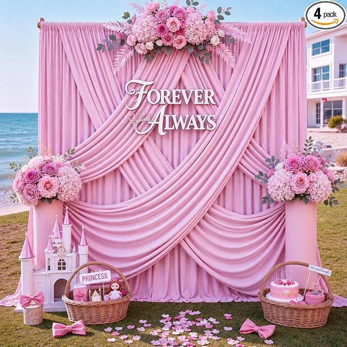 20ft x 12ft Wrinkle Free Pink Backdrop Curtains by CO-AVE