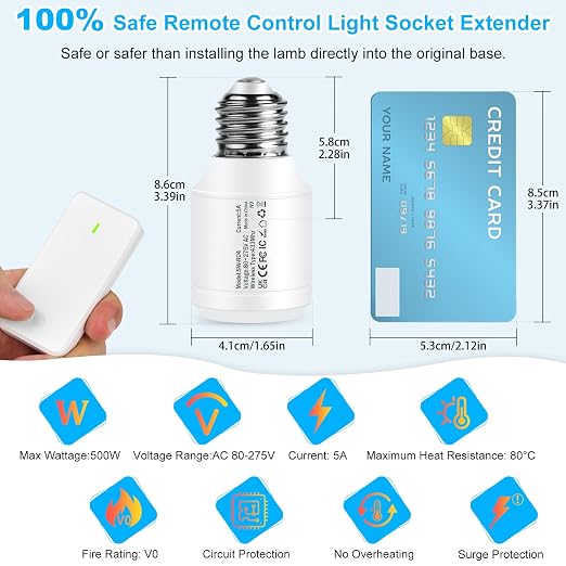 Remote Control E26 E27 Light Bulb Socket Adapter 2 Set, Max 500W, No Wiring - Image 4