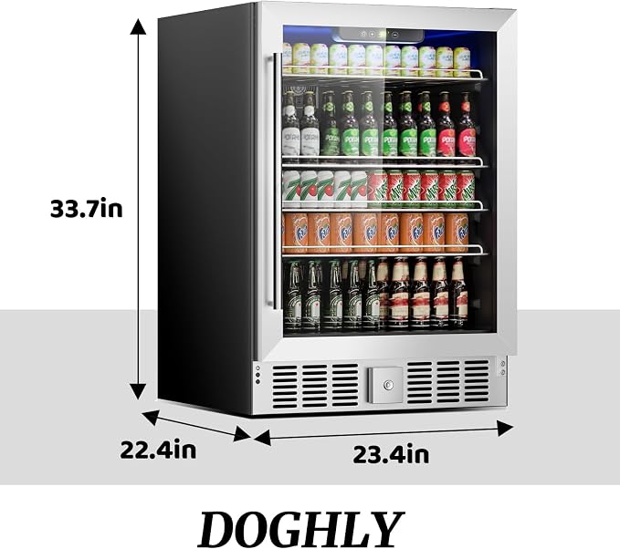 DOGHLY 182 Cans/5.3 Cu.Ft Beverage Refrigerator Glass Door Mini Fridge | Fast Cooling Mini Cooler with Adjustable Shelves for Soda, Beer, Wine, Low Noise Beverage Fridge for Home, Office,and Dorm - Image 3