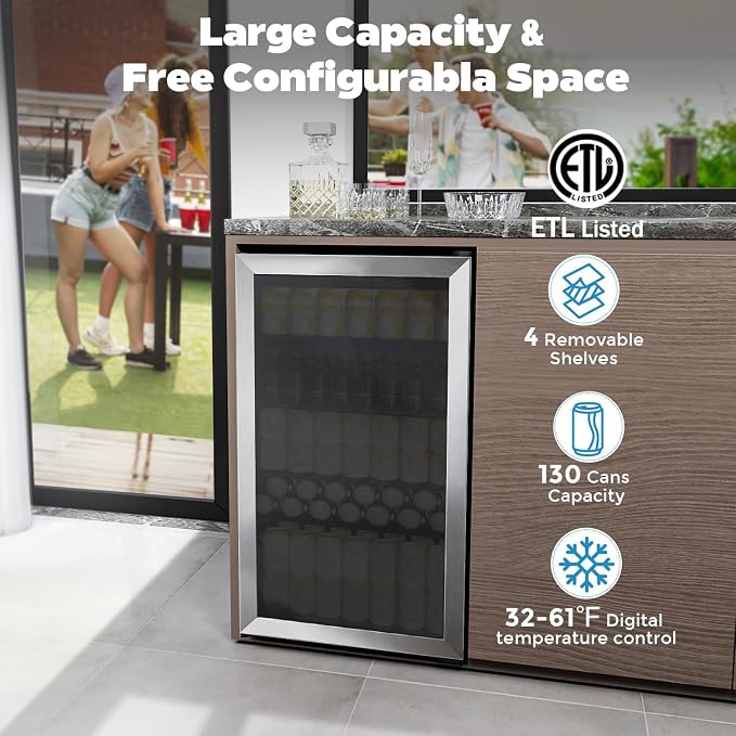 COWSAR Wine Cooler, 26 Bottle 130 Can Beverage Refrigerator, ETL Approved Mini Drink Fridge Clear Glass Door Quiet Compressor Adjust Temp 3.2 Cu.Ft Wine Fridge for Soda Beer - Image 2
