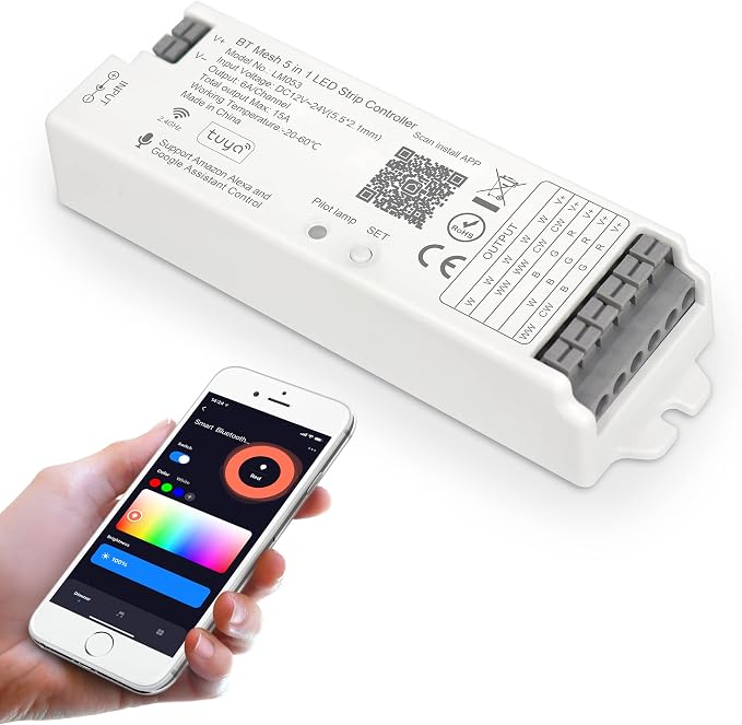 LM053 Bluetooth Mesh 4.2 LED Strip Controller RGB CCT RGBW 5in1 Dimmable by XXK