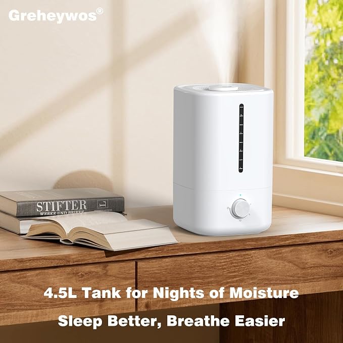 Top Fill Humidifiers for Bedroom, 4.5L Tank for Large Room, Oil Diffuser, 20dB Quiet Cool Mist Air Humidifier for Home Baby Nursery & Plants, Auto Shut-off and BPA-Free for Safety, 100H - Image 2